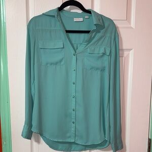 New York & Company Aqua Button-Down Shirt